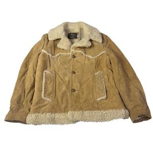 Vintage Sears The Leather Shop Mens 42 Suede Sherpa Lined Rancher Jacket Tan‎